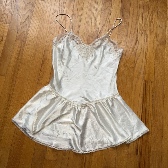 Vintage Pembrook Slip Dress M White Satin Lace Babydoll Chemise Lingerie Bridal - Picture 2 of 10